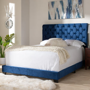 Baxton Studio Baxton Luxe Navy Velvet Upholstered Bed with Chrome Nailhead Trim and Button-Tufted Headboard Full Candace-Navy-Full