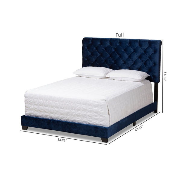 Baxton Studio Baxton Luxe Navy Velvet Upholstered Bed with Chrome Nailhead Trim and Button-Tufted Headboard Full Candace-Navy-Full
