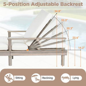 English Elm Trexm Acacia Wood Outdoor Chaise Lounge Set Reclining Patio Sunbed with Cushions Beige,Gray TM000034AAE