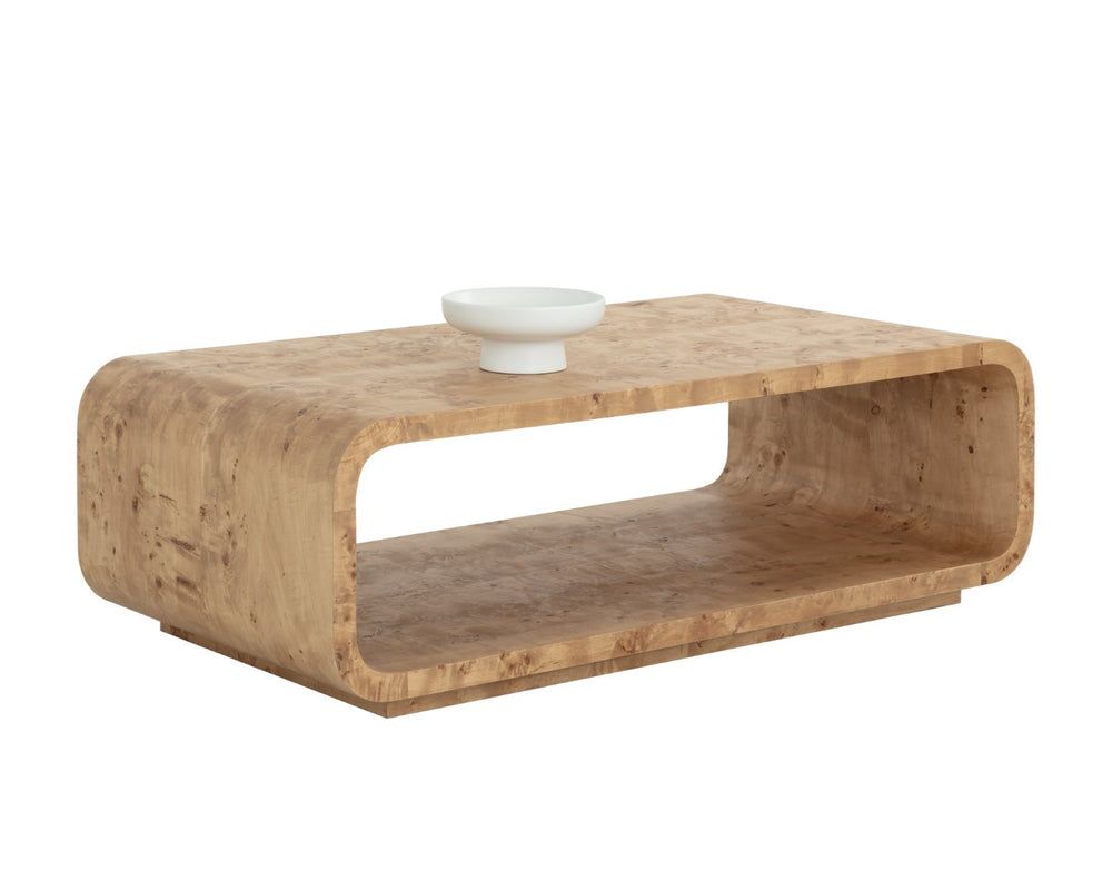 Sunpan ROWENA Coffee Table - Modern Burl Veneer Centerpiece with Sculptural Design for Stylish Living Rooms 112667