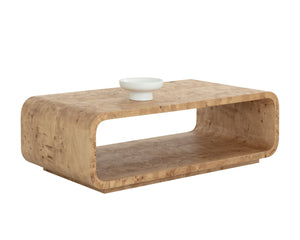 Sunpan ROWENA Coffee Table - Modern Burl Veneer Centerpiece with Sculptural Design for Stylish Living Rooms 112667