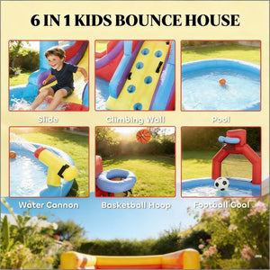 English Elm Inflatable Water Park Backyard Slide Splash Pool Climbing Wall 6 Activity Play T3971P484713