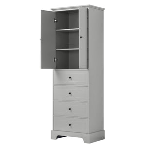 English Elm Storage Cabinet with 2 Doors and 4 Drawers, Slim MDF Organizer with Adjustable Shelf, Anti-Tip Safety Grey WF302825AAE