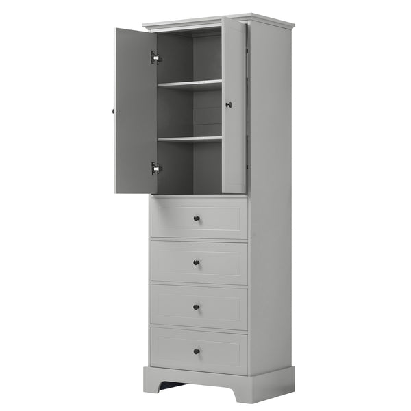 English Elm Storage Cabinet with 2 Doors and 4 Drawers, Slim MDF Organizer with Adjustable Shelf, Anti-Tip Safety Grey WF302825AAE