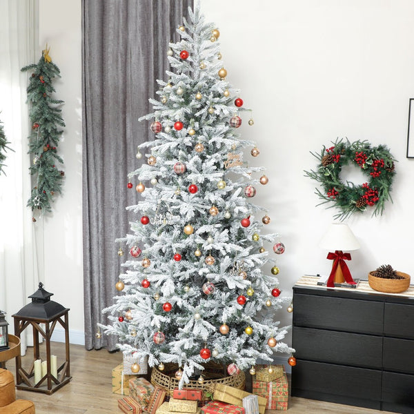 English Elm Homcom 9 Foot Frosted Artificial Spruce Tree with 2514 Flocked Tips Easy Setup W2225P485606