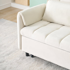 English Elm 52 Beige Modern Velvet Sofa Pullout Bed, 3-in-1 Convertible 52" Loveseat for Small Spaces, Pillows & Storage Pockets W1658P266333