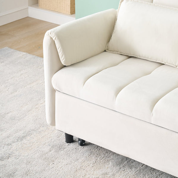 English Elm 52 Beige Modern Velvet Sofa Pullout Bed, 3-in-1 Convertible 52" Loveseat for Small Spaces, Pillows & Storage Pockets W1658P266333