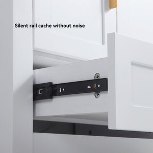 English Elm 48" White Bathroom Vanity with Resin Sink 4 Soft Close Doors Drawers Mdf Cabinet W3133S00027