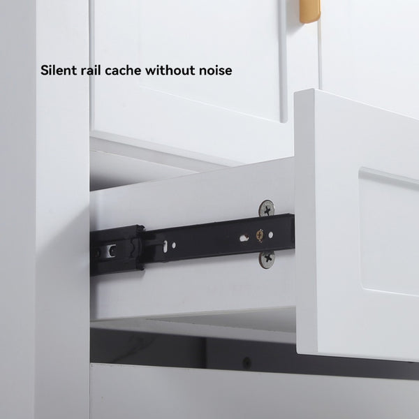 English Elm 48" White Bathroom Vanity with Resin Sink 4 Soft Close Doors Drawers Mdf Cabinet W3133S00027