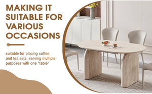 English Elm Wood Extendable Dining Table - Modern Oval MDF Top with Dual Pillar Legs, Space-Saving, Durable Versatile Gatherings and Home Office Use W3590S00002