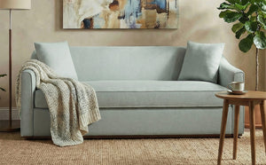 English Elm Modern Chenille Three Seater Sofa with Rubberwood Base and Wrap Around Arms for Living Room Blue N763S000110C