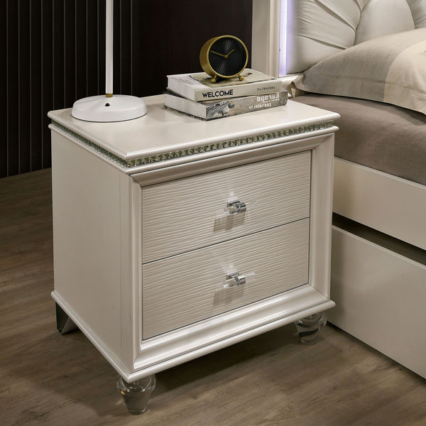 English Elm 2 Drawers Nightstand With Acrylic Legs - Modern Pearl White Design For Stylish Bedroom Storage B016P252233