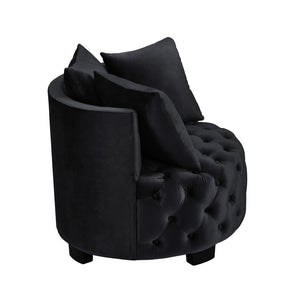 English Elm Contemporary Barrel Accent Chair Tufted Velvet Upholstery Curved Arms Living Room Black W2186P280249