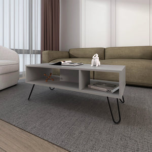 English Elm Smoke Coffee Table with Two Shelves — Modern Smoky Grey Finish, Spacious Display & Storage Surface B062P252143