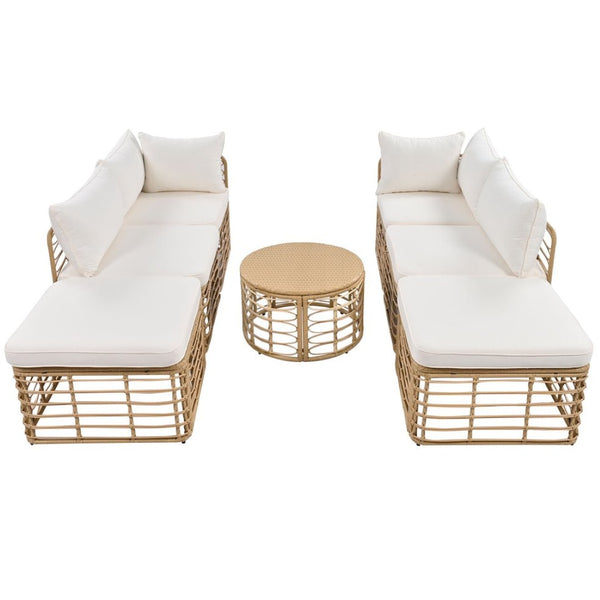 English Elm Go Modular Outdoor Sectional Set Pe Rattan Patio Sofa with Round Coffee Table FG201233AAA