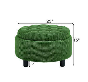 English Elm 25 Inch Round Fabric Pouf Ottoman with Removable Wooden Lid and Hidden Interior Storage Dark Green W5568P461364