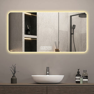English Elm 28*60in Frameless Led Backlit Bathroom Mirror Dimmable Vanity with Defogging Touch Control W2071P248500