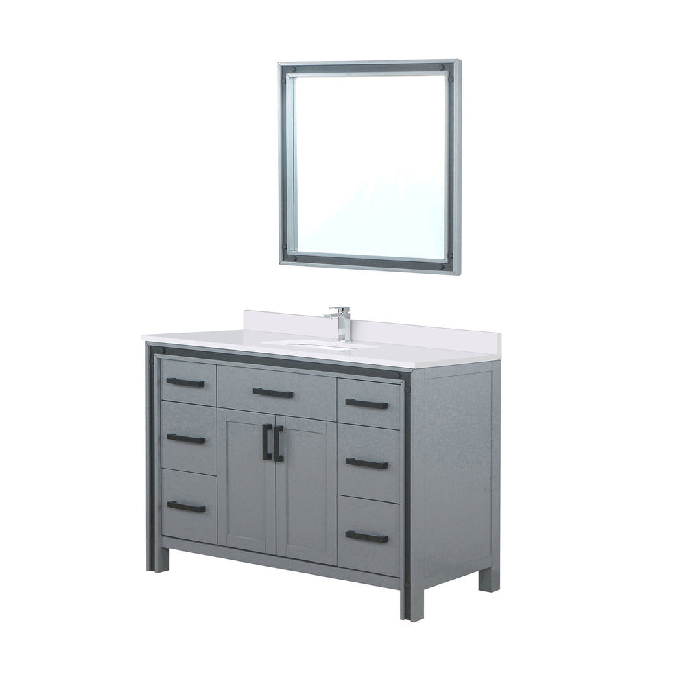 English Elm Dark Grey Bath Vanity 48" W x 22" D with Cultured Marble Top, Chrome Faucet, 34" Mirror, Scratch-Resist Finish B2731S01358