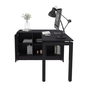 English Elm Alfie Rotating Engineered Wood Desk with Walnut Finish and Dual Monitor Storage B200S00450