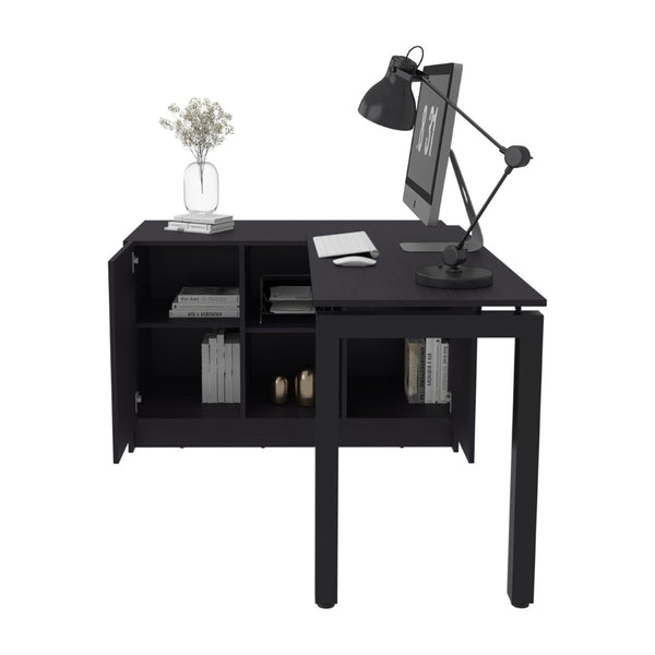 English Elm Alfie Rotating Engineered Wood Desk with Walnut Finish and Dual Monitor Storage B200S00450