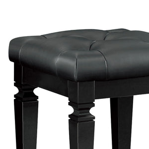 English Elm Modern Allura Tufted Vanity Stool with Acrylic Crystal Accent, Luxurious Faux Leather Seat, Chic Bedroom Accent Piece Black 18.5 L x 17 W x 8.5 H B011P366050