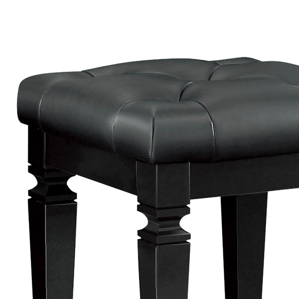 English Elm Modern Allura Tufted Vanity Stool with Acrylic Crystal Accent, Luxurious Faux Leather Seat, Chic Bedroom Accent Piece Black 18.5 L x 17 W x 8.5 H B011P366050