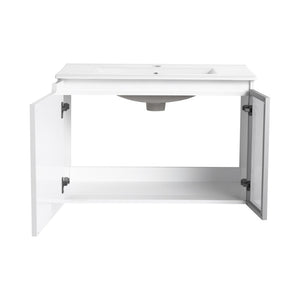 English Elm 72" Floating Double Bathroom Vanity Plywood Cabinet Ceramic Sinks Soft Close Doors W999S00533