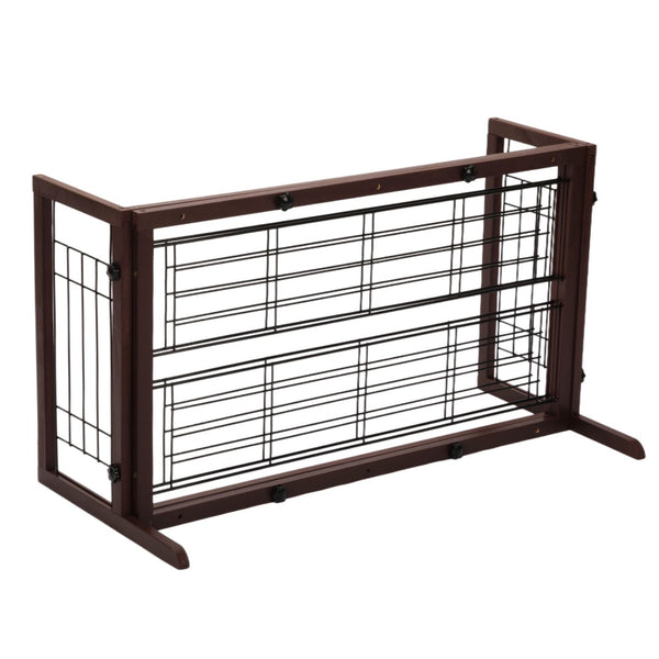 English Elm 38"-71" Freestanding Pinewood Pet Gate with Wire Mesh Panels for Doorways W2181P357586