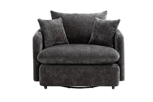 English Elm 360° 360 Swivel Oversized Chenille Armchair with Pocket Spring Seat and Three Throw Pillows Dark Gray W1361S00072