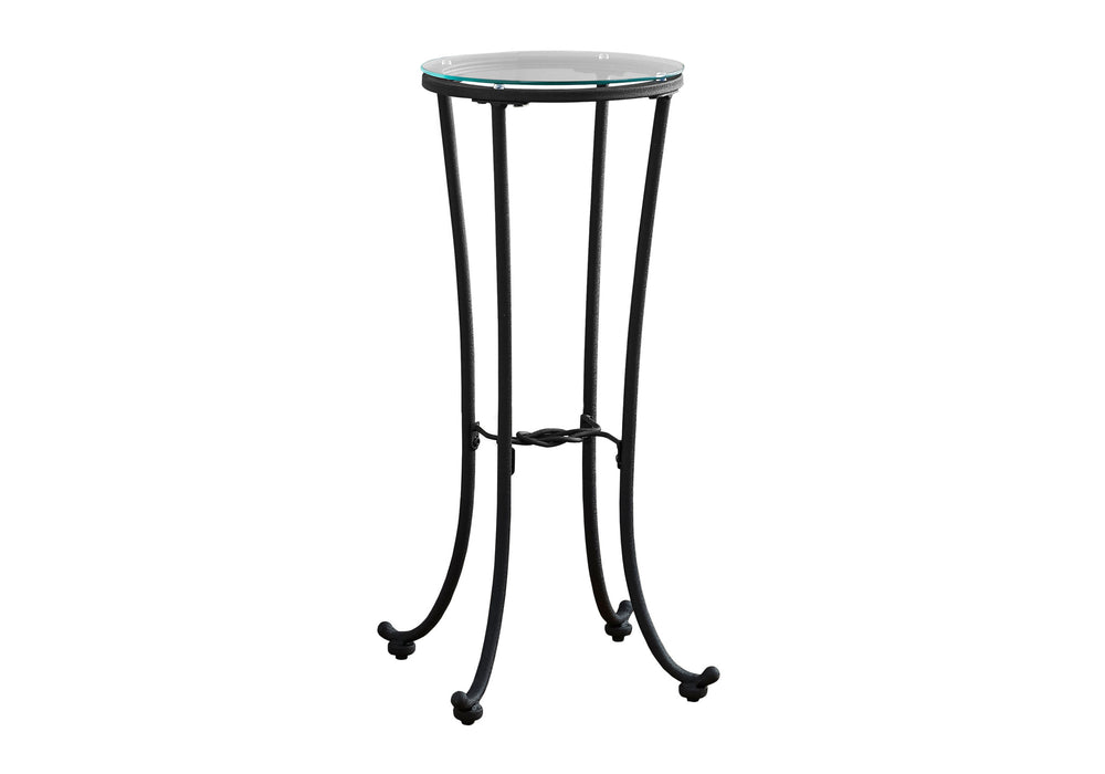 English Elm Accent hammered metal accent table with tempered glass top — modern black side end plant stand B2710P219263