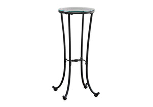 English Elm Accent hammered metal accent table with tempered glass top — modern black side end plant stand B2710P219263