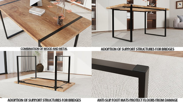 English Elm 59" Dining Table Set With 6 Ergonomic Pu Chairs - Rustic Industrial Style For Modern Dining Spaces W2189S00223