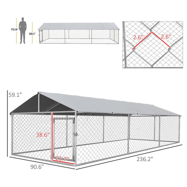 English Elm Large-sized Galvanized Steel Outdoor Dog Kennel with Oxford Fabric Weatherproof Roof T3971S00070
