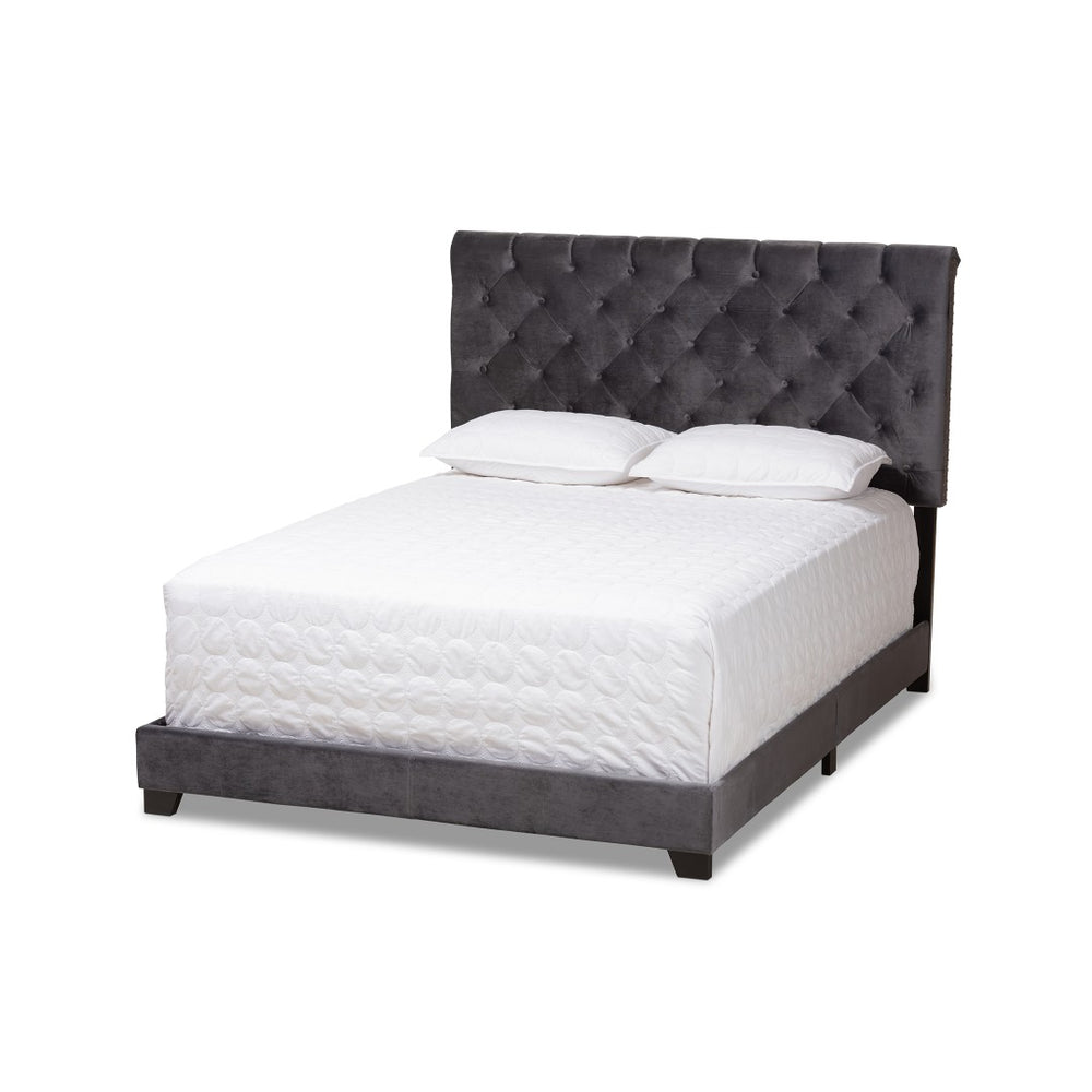 Baxton Studio Baxton Studio Luxe Glamour Dark Grey Velvet Upholstered Bed with Elegant Chrome Nailhead Trim King Candace-Grey-King