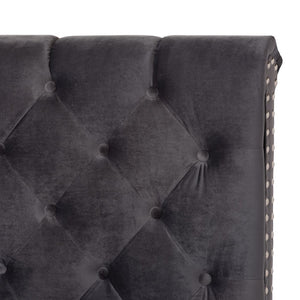 Baxton Studio Baxton Studio Luxe Glamour Dark Grey Velvet Upholstered Bed with Elegant Chrome Nailhead Trim King Candace-Grey-King