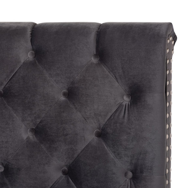 Baxton Studio Baxton Studio Luxe Glamour Dark Grey Velvet Upholstered Bed with Elegant Chrome Nailhead Trim King Candace-Grey-King