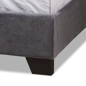Baxton Studio Baxton Studio Luxe Glamour Dark Grey Velvet Upholstered Bed with Elegant Chrome Nailhead Trim King Candace-Grey-King