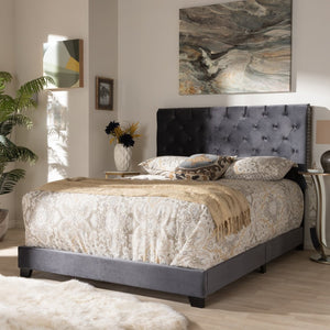 Baxton Studio Baxton Studio Luxe Glamour Dark Grey Velvet Upholstered Bed with Elegant Chrome Nailhead Trim King Candace-Grey-King