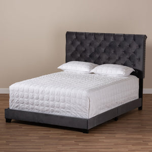 Baxton Studio Baxton Studio Luxe Glamour Dark Grey Velvet Upholstered Bed with Elegant Chrome Nailhead Trim King Candace-Grey-King