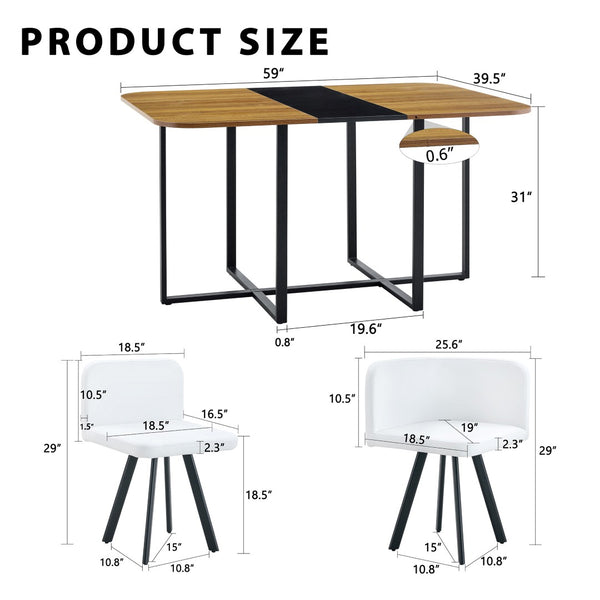 English Elm 7-piece Modern Dining Set with Two-tone Wood Table and Six White Pu Leather Chairs W3875S00127