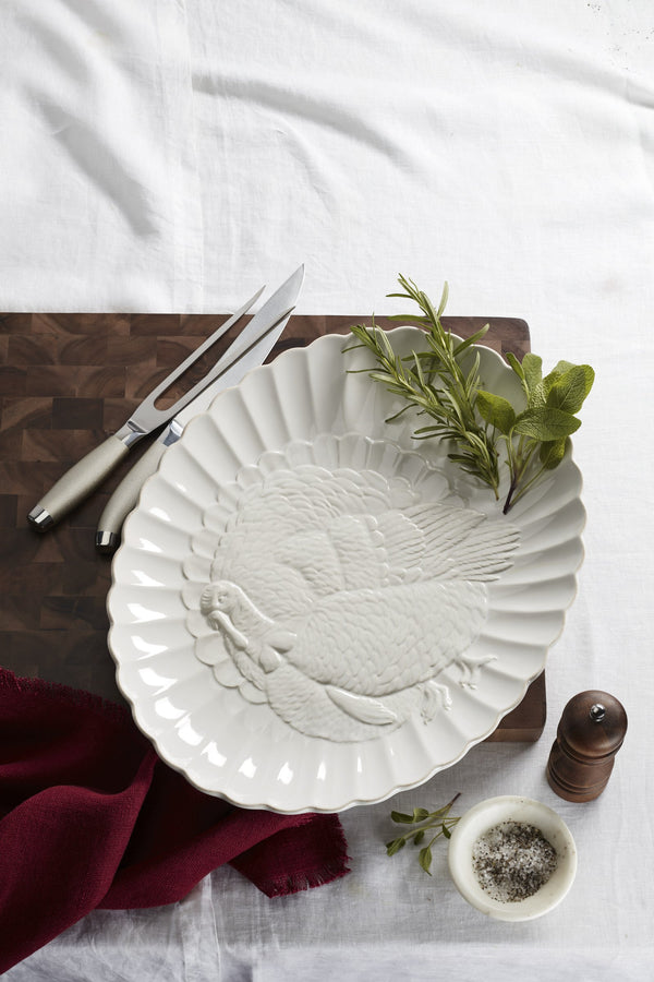 Lenox French Perle Oval Stoneware Serving Platter with Handcrafted Beaded Rim for Elegant Entertaining Carved Turkey Platter 895041