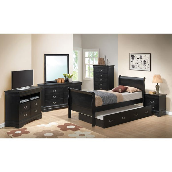 English Elm Classic Black Trundle Bed With Storage Drawers, 44"H x 57"W x 87"D Sturdy Particleboard, Traditional Style B078S00356