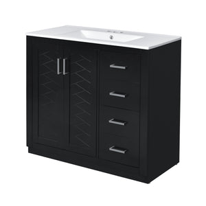 English Elm 36'' Bathroom Vanity with Ceramic Sink Combo Solid Wood Frame Soft-Closing Drawers Ample Storage Elegance Black N710P243327B