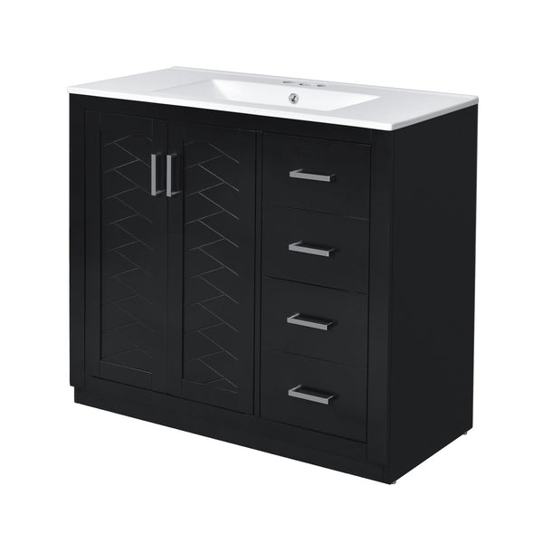 English Elm 36'' Bathroom Vanity with Ceramic Sink Combo Solid Wood Frame Soft-Closing Drawers Ample Storage Elegance Black N710P243327B