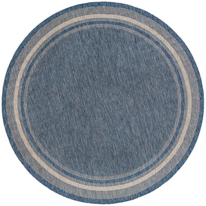 Unique Loom Outdoor Border Soft Border Machine Made Border Rug Blue, Ivory/Gray 10' 8" x 10' 8"