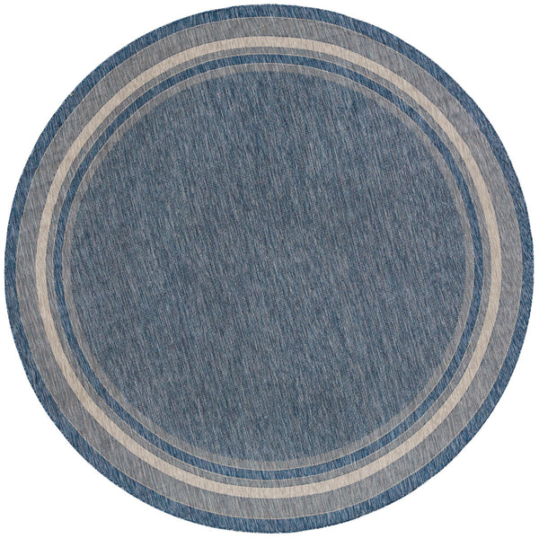Unique Loom Outdoor Border Soft Border Machine Made Border Rug Blue, Ivory/Gray 10' 8" x 10' 8"