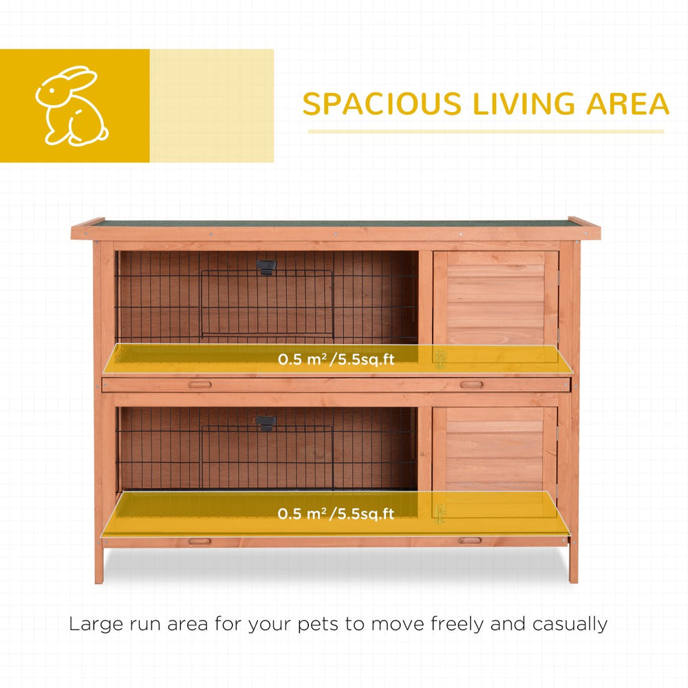 English Elm Rabbit Hutch Two Level Wooden Outdoor Pet Home with Pull Out Trays and Rain Roof T3971P383360