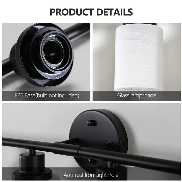 English Elm 52" Modern 8-Light Vanity Bathroom Wall Sconce - Frosted Glass & Black Iron Design For Stylish Illumination W2312P374808