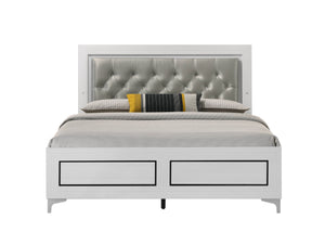 English Elm Grey Queen LED Bed with Padded Headboard, 12-Slat Support & Sturdy Legs for Comfort and Durability B062P215387