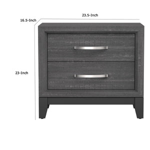 English Elm Erica 2 Drawer Nightstand Gray Wood Grain Finish with Chrome Handles Tapered Legs B056P412622